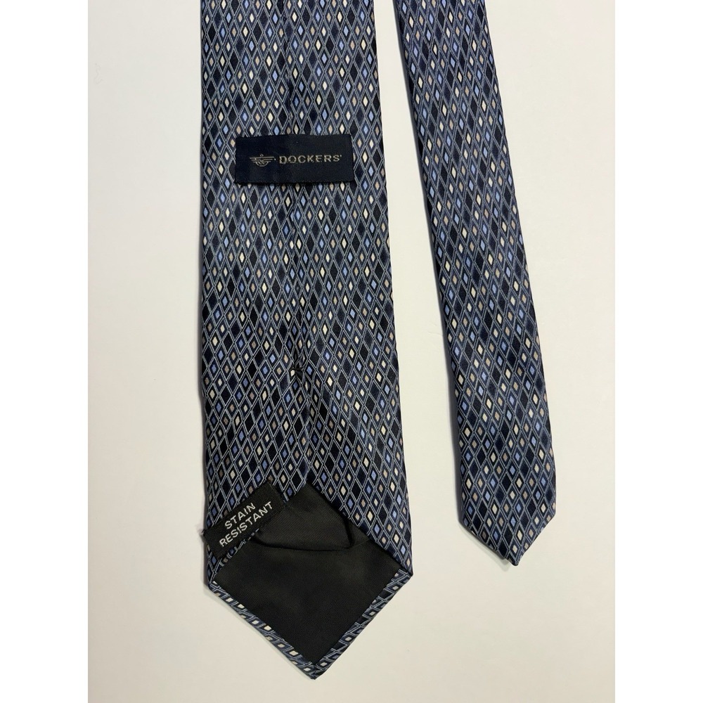 Dockers 100% silk black blue yellow geometric tie stain resistant